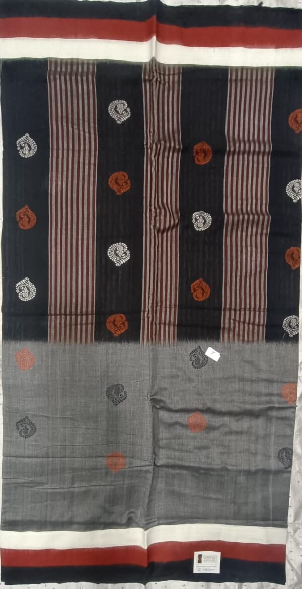 Gray and black bomkai sambalpuri cotton saree - Image 2