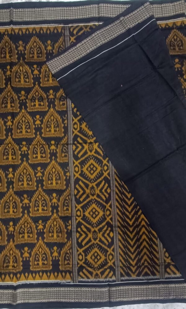 Black and yellow tribal art sambalpuri cotton saree - Image 7