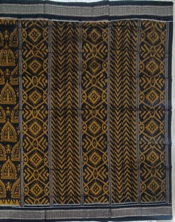 Black and yellow tribal art sambalpuri cotton saree - Image 6