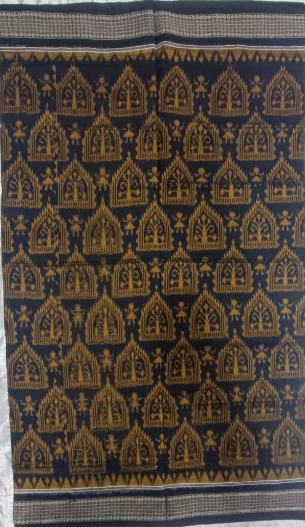 Black and yellow tribal art sambalpuri cotton saree - Image 2