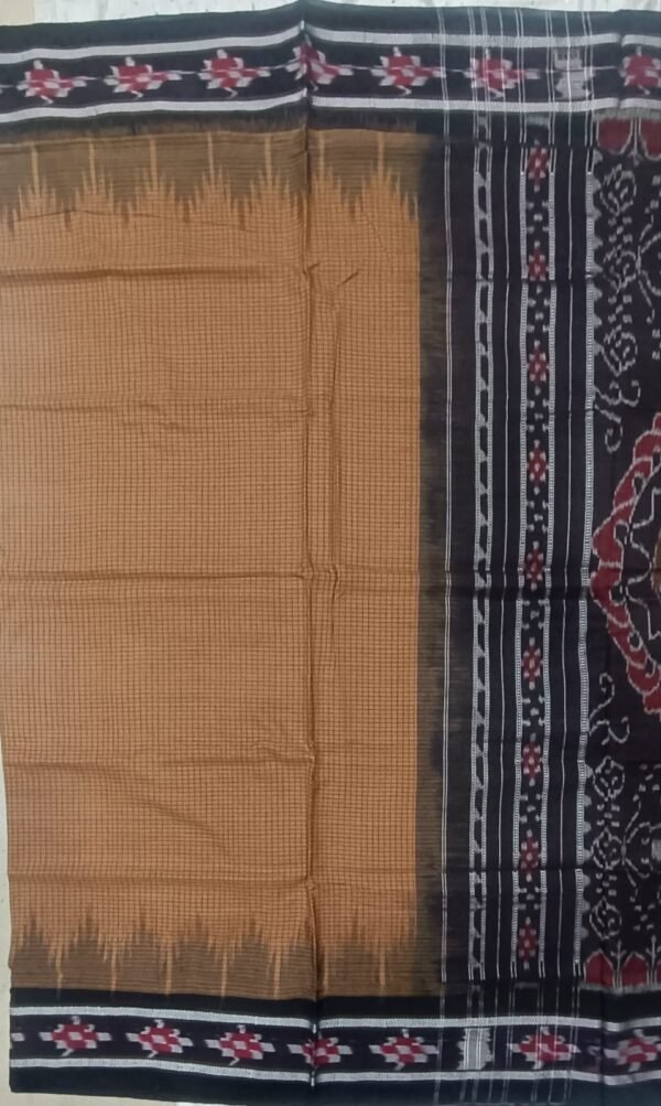 Brown sachipar sambalpuri cotton saree with black border - Image 2