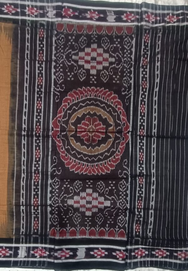 Brown sachipar sambalpuri cotton saree with black border - Image 3