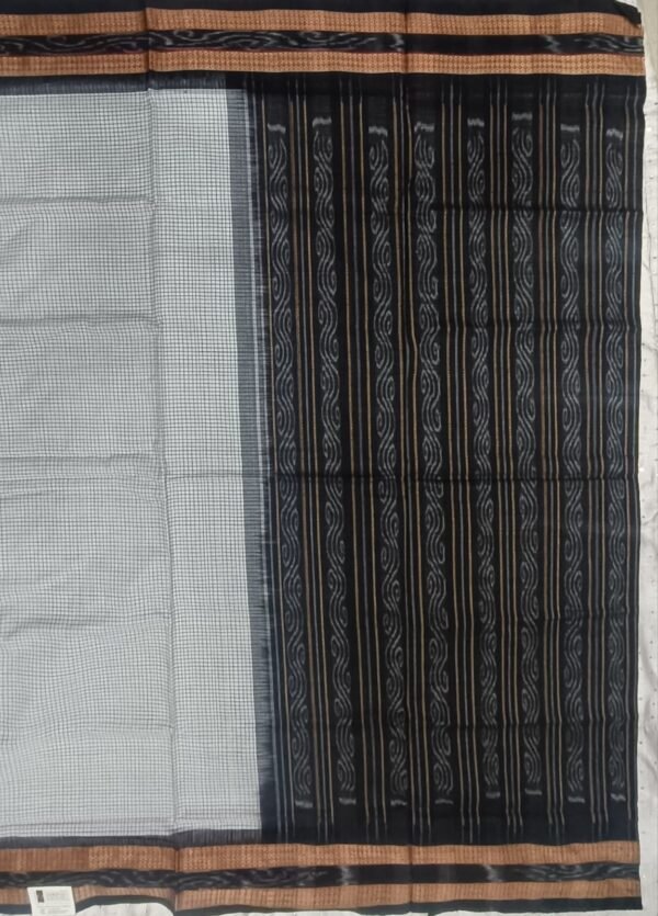 white Sachipar sambalpuri cotton saree with black border - Image 5