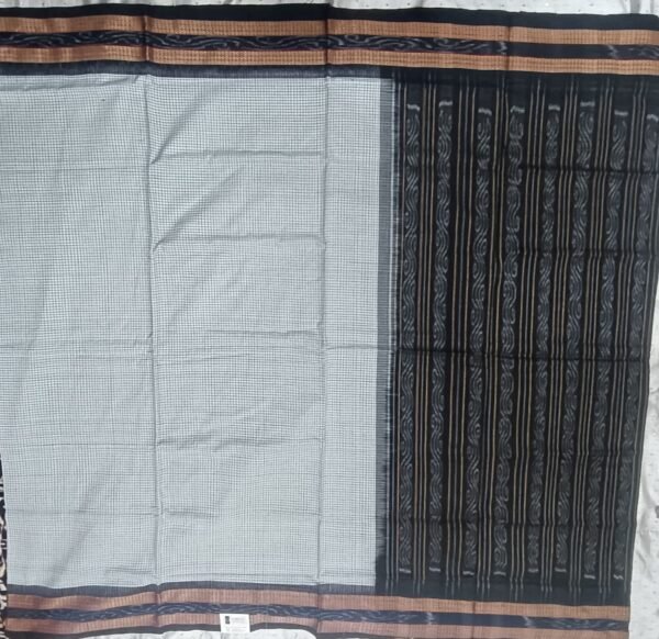 white Sachipar sambalpuri cotton saree with black border