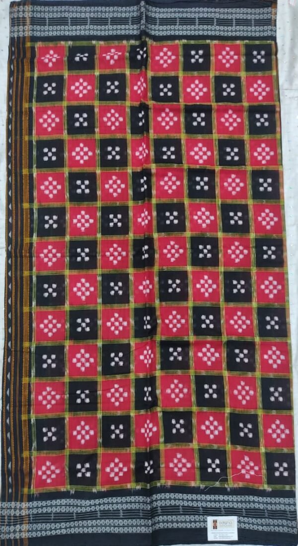 Red and black sambalpuri saptapar cotton saree