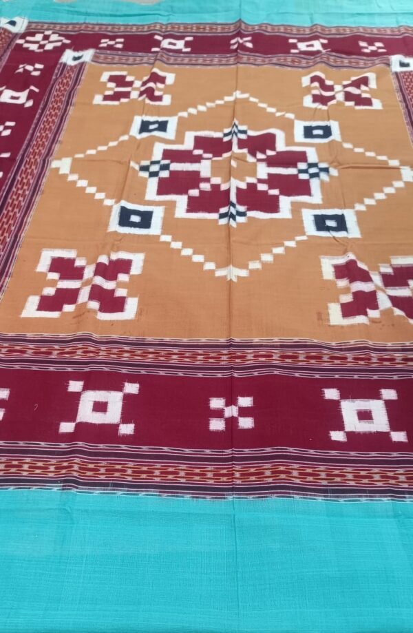 Sambalpuri cotton saptapar double bedsheet in brown and maroon - Image 3
