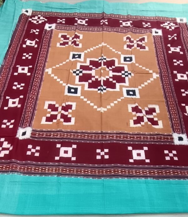 Sambalpuri cotton saptapar double bedsheet in brown and maroon