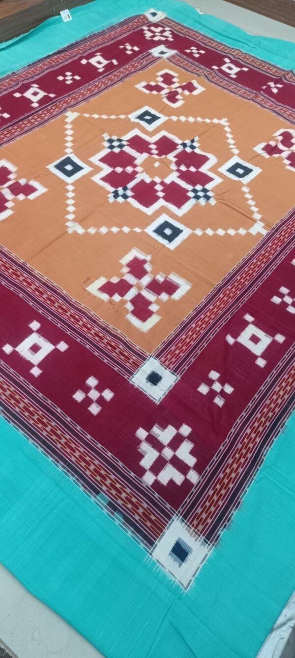 Sambalpuri cotton saptapar double bedsheet in brown and maroon - Image 4