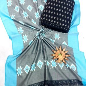 Black and gray double ikkat mercerised dress material