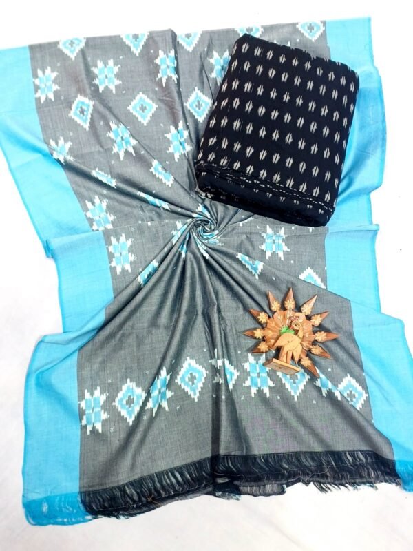Black and gray double ikkat mercerised dress material