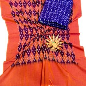 Blue and orange double ikkat mercerised dress material