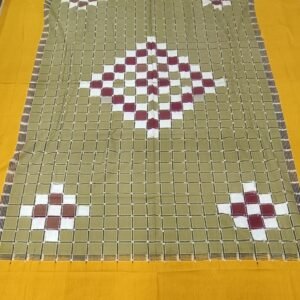 Green checks sambalpuri single bedsheet with yellow border