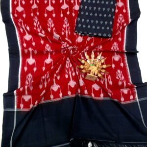 Black and red double ikkat mercerised dress material
