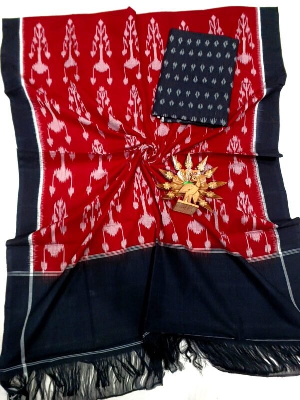 Black and red double ikkat mercerised dress material