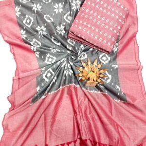 Pink and gray double ikkat mercerised dress material