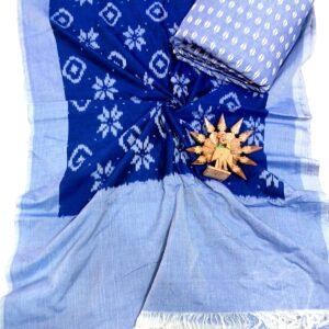 Light blue and navy blue double ikkat mercerised dress material