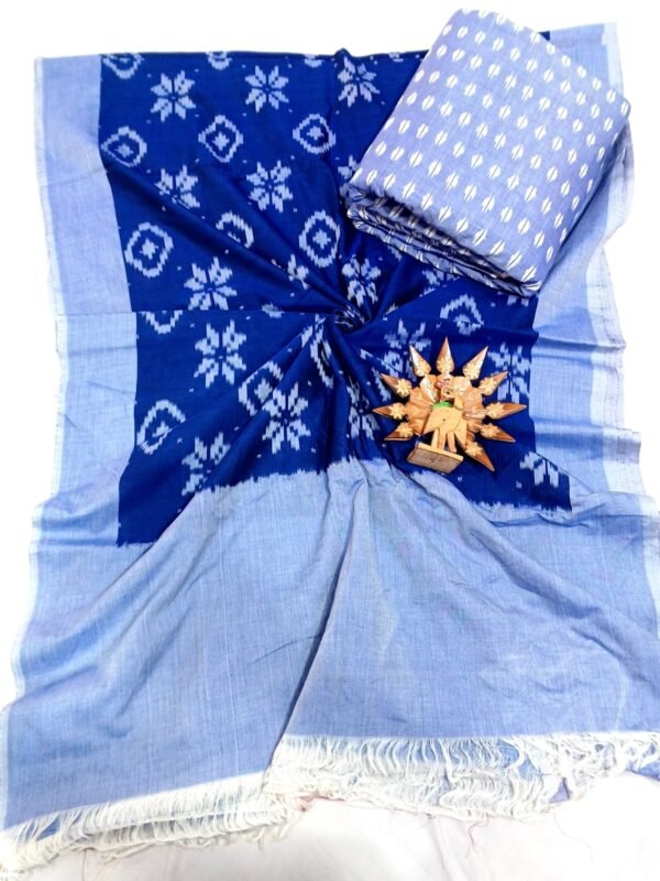 Light blue and navy blue double ikkat mercerised dress material