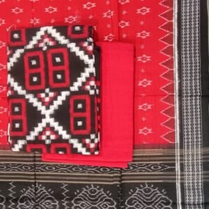 Red and black sambalpuri saptapar cotton dress material