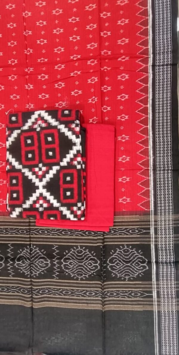 Red and black sambalpuri saptapar cotton dress material