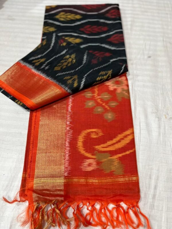 Black and orange sico saree with blouse