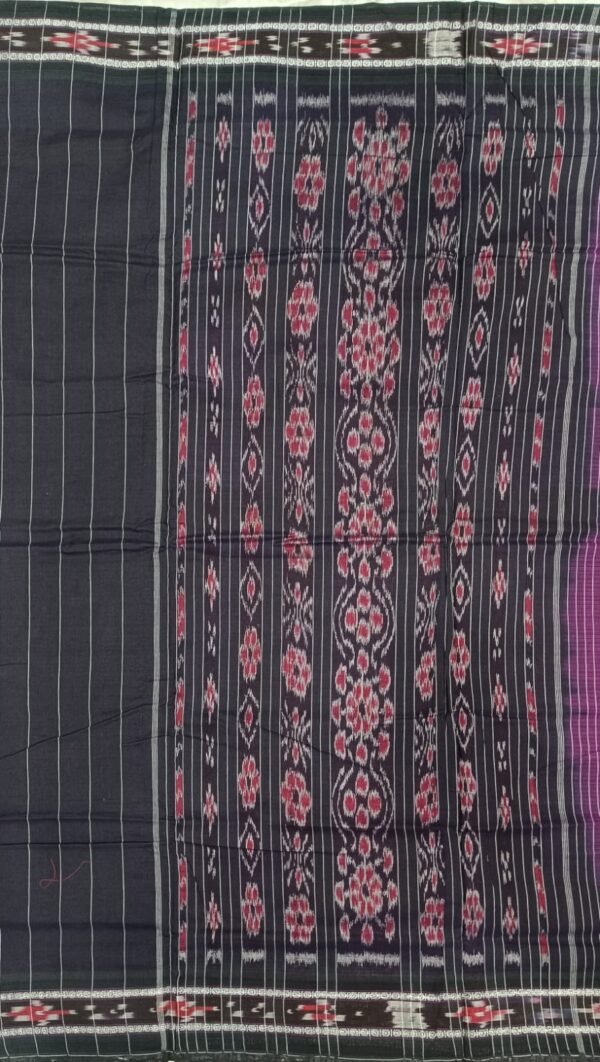 Pink sambalpuri cotton saree with black border and anchal - Image 2