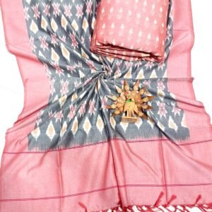 Pink and gray double ikkat mercerised dress material