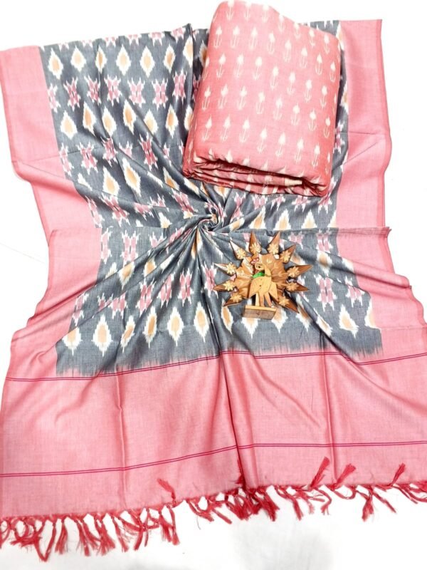 Pink and gray double ikkat mercerised dress material
