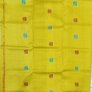 Yellow and maroon motif pure tussar silk saree with blouse