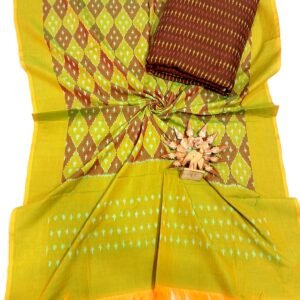 Maroon and light green double ikkat mercerised dress material