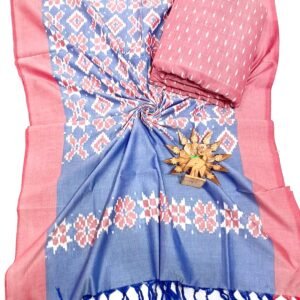 Pink and blue double ikkat mercerised dress material