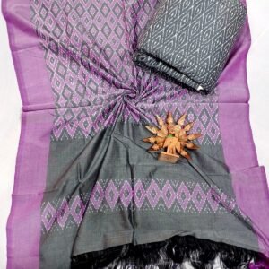 Gray and purple double ikkat mercerised dress material