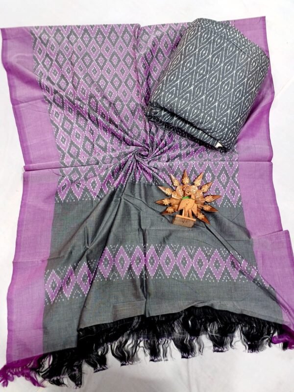 Gray and purple double ikkat mercerised dress material