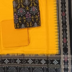Black and yellow sambalpuri cotton tribal art dress material