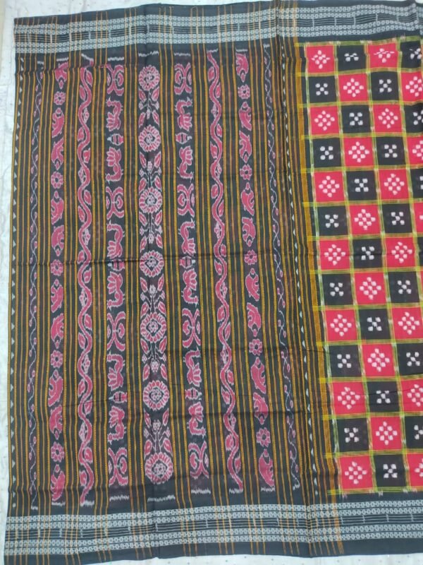 Red and black sambalpuri saptapar cotton saree - Image 2