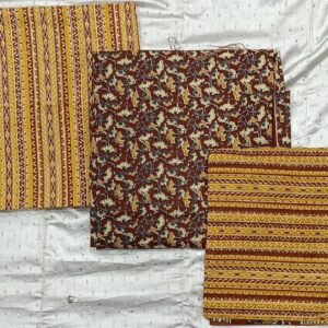 Maroon and brown hand block print dress material