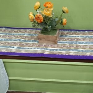 White and blue vertical stripes table runner