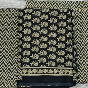 Black hand block print dress material