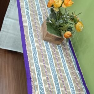 White and blue vertical stripes table runner