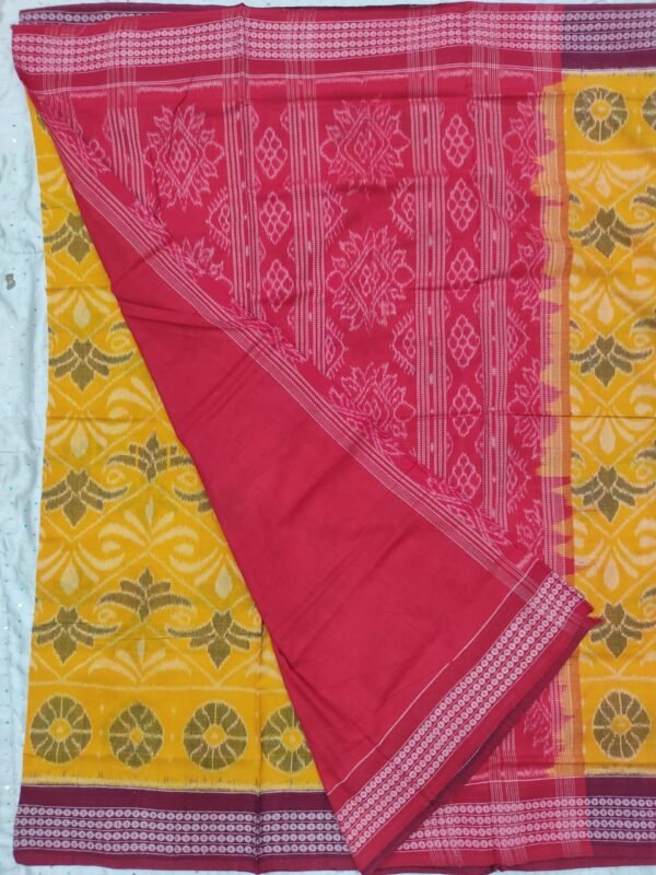 Yellow and red sambalpuri cotton saree with blouse - Image 2