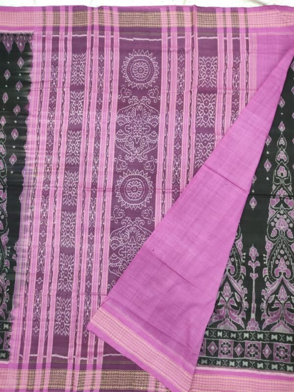 Black and pink sambalpuri cotton saree - Image 2