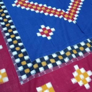 Blue and peach sambalpuri saptapar double bedsheet with pillow cover