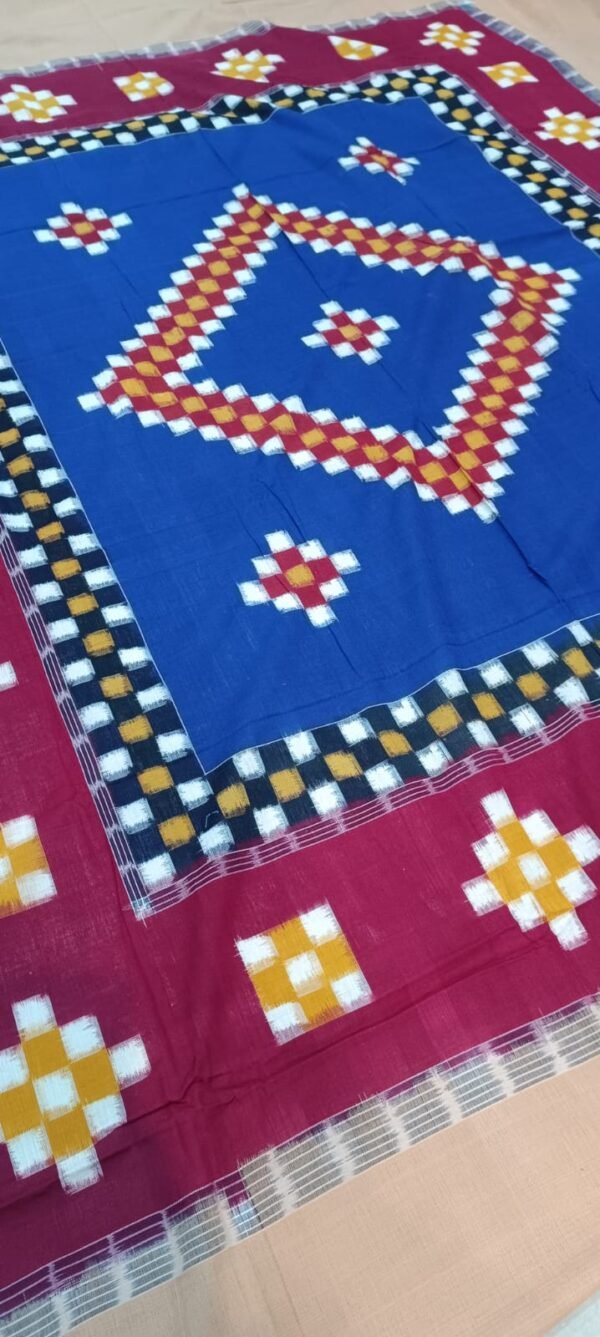 Blue and peach sambalpuri saptapar double bedsheet with pillow cover