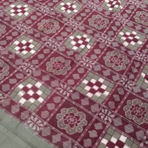 Sambalpuri saptapar double bedsheet in gray and maroon