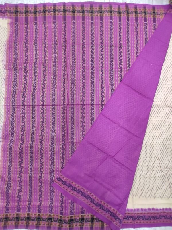 off white and pink sambalpuri cotton saree with blouse - Image 2