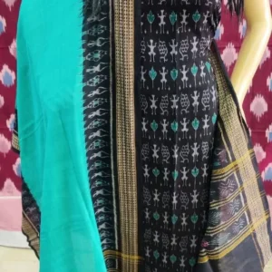 Black and blue tribal pattern cotton dress material with matching dupatta
