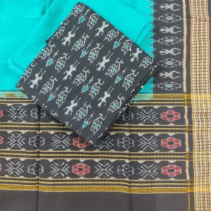 Black and blue tribal pattern cotton dress material with matching dupatta