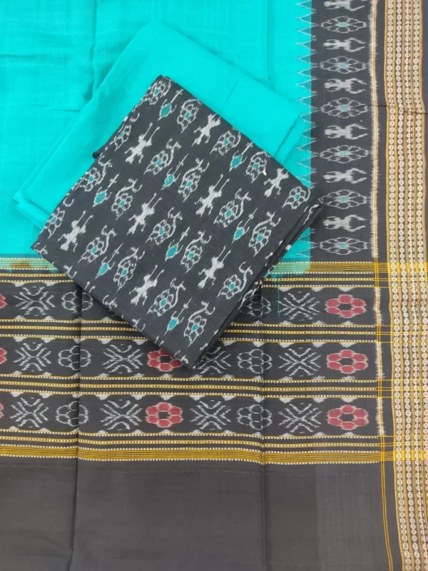 Black and blue tribal pattern cotton dress material with matching dupatta