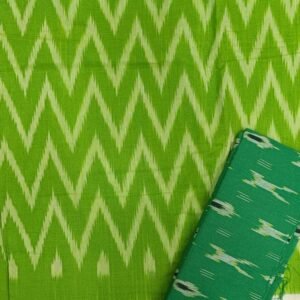 Green ikkat mercerised cotton saree with red border