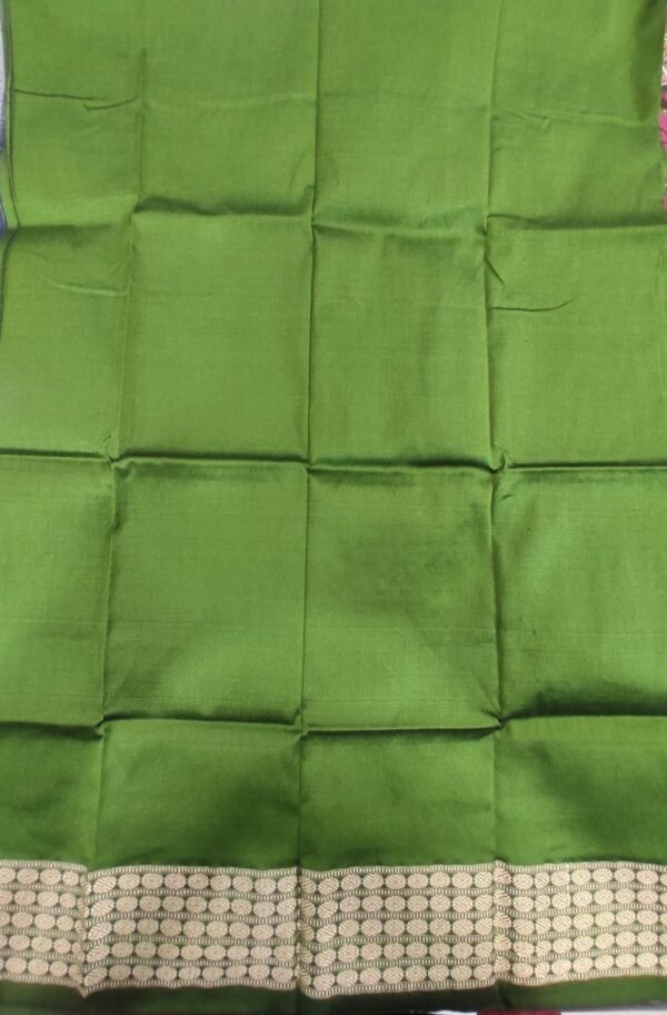 Green silk blouse piece with golden rudraksha border - Image 2