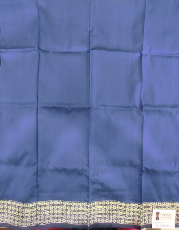 Blue silk blouse piece with golden rudraksha border - Image 3